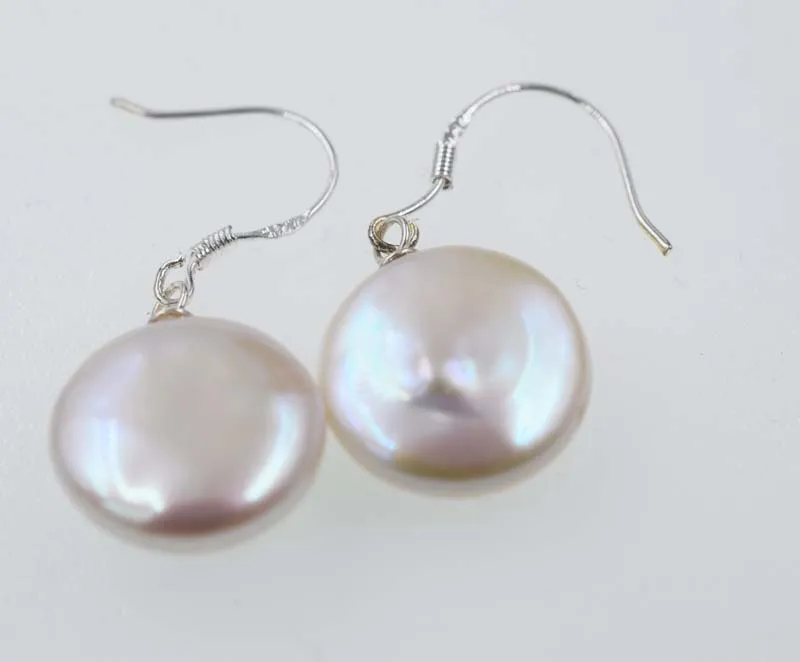 

freshwater pearl white pink purple 13-14mm coin hook earrings wholesale beads zircon pearl