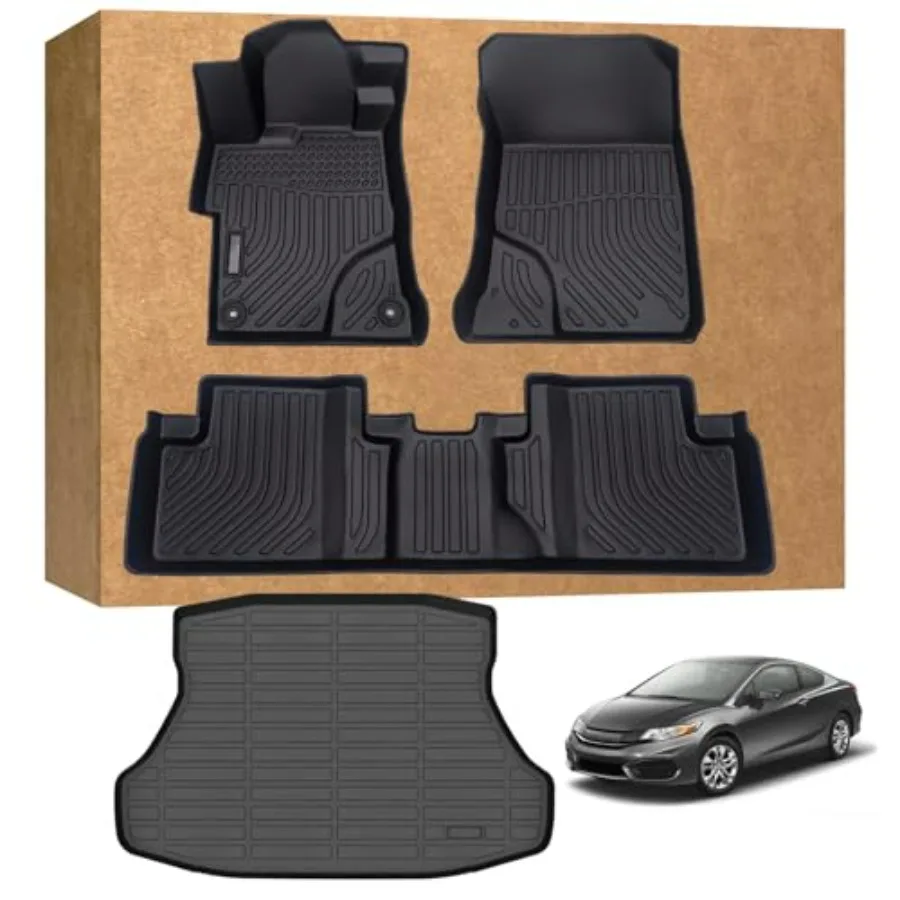 

Floor Mats for 2012-2015 Honda Civic Civic Si Sedan Only Waterproof TPE Non-Slip All-Weather Protection Custom Fit in Black wit