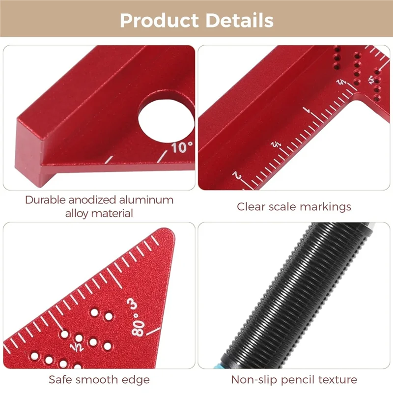

T19C Carpenter Square Woodworking, Small Square Tool As Shown With Fixed Angle Pin And 0.09Mm Mechanical Pencil