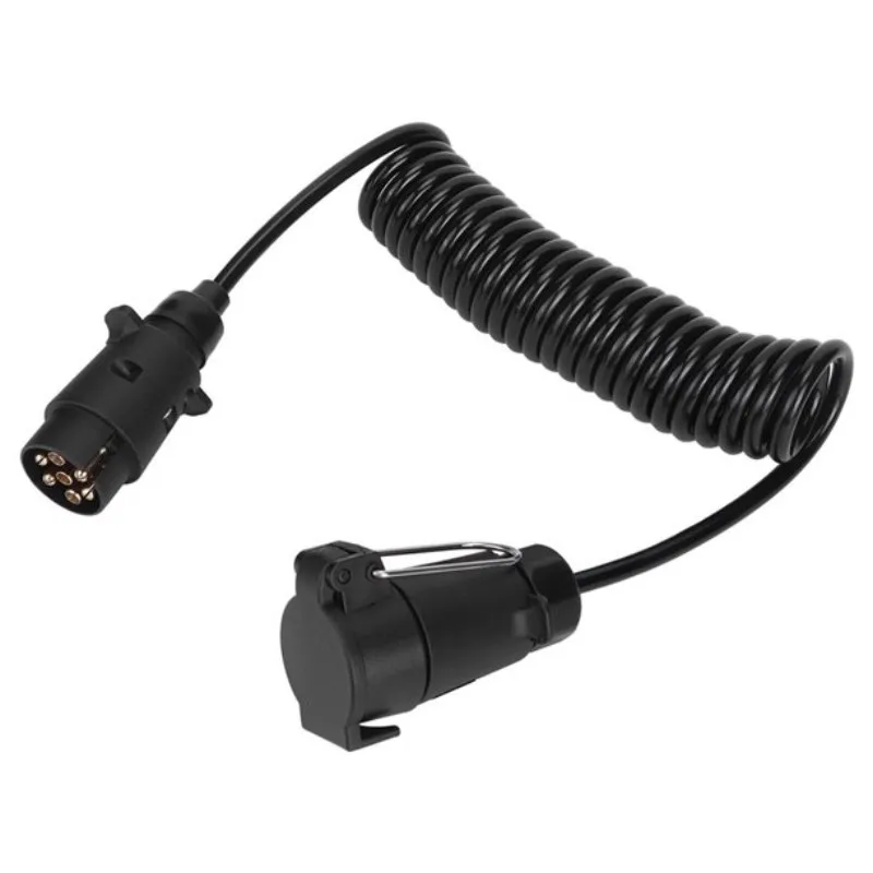 

2PCS Premium PU Spring Cable Trailer Power Extension Cable 7 Pin Trailer Connector Plug Socket Trailer RV Accessories
