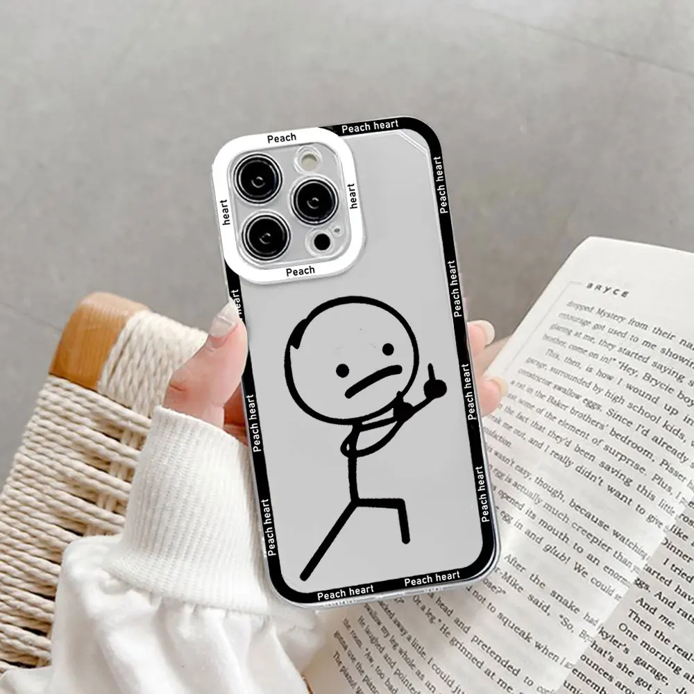 Funny Matchstick Men Clear Couple Phone Case For IPhone 15 14 13 12 11 Pro XS Max Mini XR X 7 8Plus SE2 Thin Paired Cover Fundas