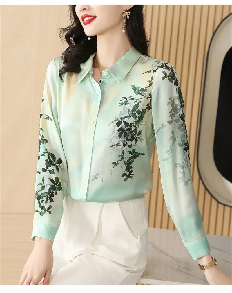 S-4XL Women Lace Up Print Elegant Shirts Spring Fall Office Lady Blouses Casual Long Sleeve Tops Blusa Mujer Moda 2024