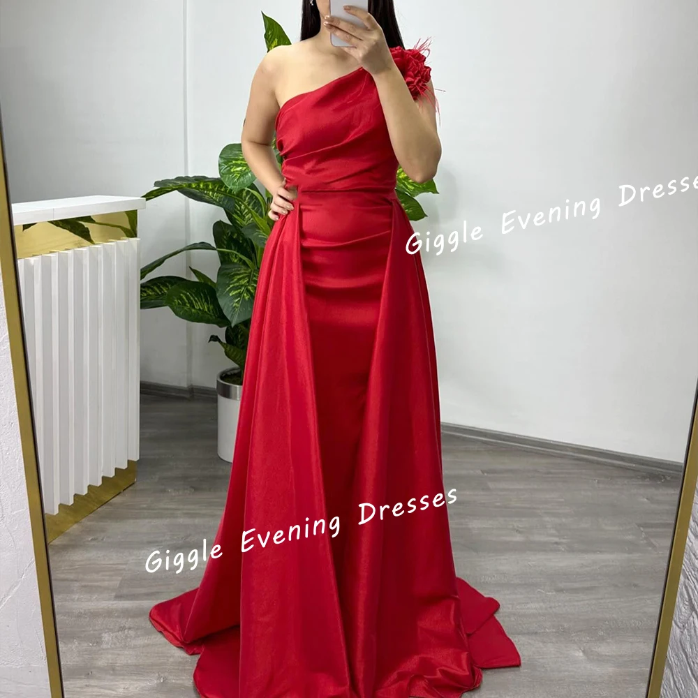 Satin Off-Shoulder Flowers Pleated Prom Gown Feathers Saudi Arab Summer Close-Fitting Elegant Ladies Pretty Evening Dresses 2024