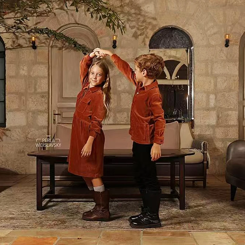 

Children clothing autumn winter girls dress baby boy shirt set family matching clothes maxi skirt with pocket kids family set