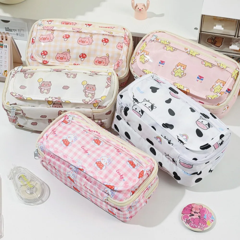 Aesthetic Cute Animal Pencil Bag Good Looking Bear Large Capacity Pencil Case Pig Cat Stationery Storage Bag Kids Gift