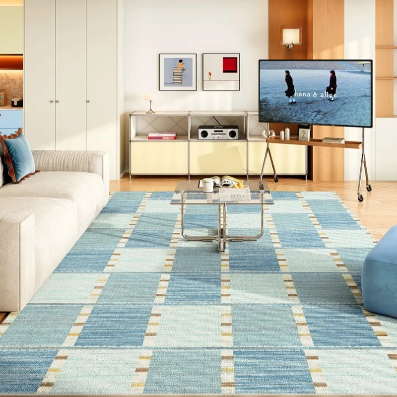 Minimalist Living Room Decoration Carpets Light Luxury Rugs for Bedroom Fluffy Soft Blue Lounge Rug Home Thick  Plaid Floor Mat