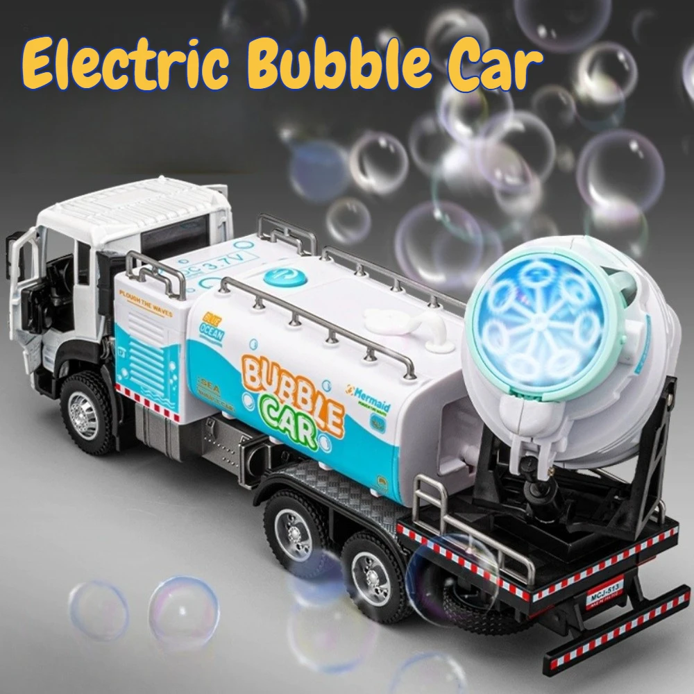 1:24 modelos de carros elétricos bolha brinquedos liga diecast veículos de engenharia com luz sonora puxar para trás portas abertas brinquedo presente para criança