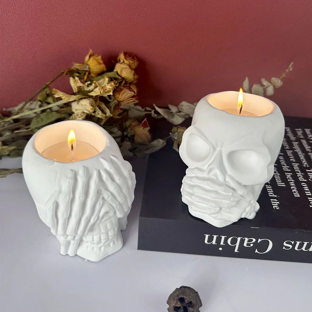 3D Skull Penholder Silicone Mold DIY Halloween Decorative Flowerpot Jewelry Storage Box Mould Soap Plaster Casting Holiday Gifts