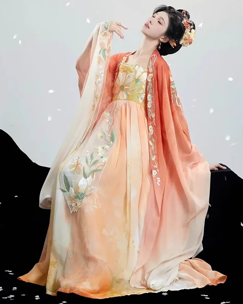 Vestido Hanfu chino para mujer, disfraz de Cosplay 2024, bordado antiguo, púrpura, naranja, amarillo, Vintage, trajes Hanfu Tang de talla grande