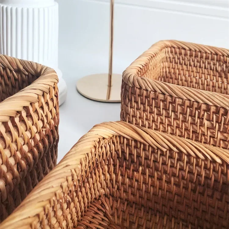 New Factory Direct Storage Basket Natural Rattan Snack Sundries Storage Basket Woven Rattan Three-piece Storage Basket