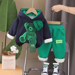 Conjuntos de ropa de abrigo para niños y niñas, abrigos gruesos de terciopelo, sudaderas con capucha y pantalones, chándales de 2 piezas para bebés, trajes bonitos para niños de 5 años, Invierno