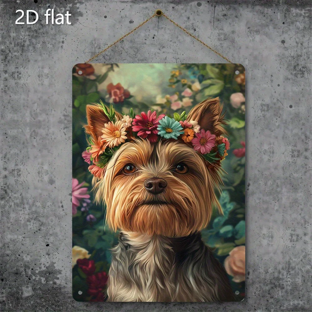 Vintage Yorkshire Dog Tin Sign 8x12 Inch, Rustproof Metal Wall Art for Home Decor, Colorful Retro Outdoor Decoration