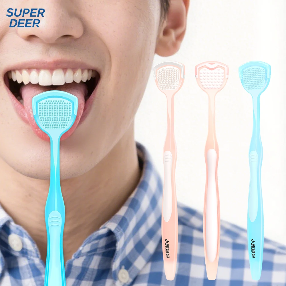 1pcs Soft Silicone Double-Sided Tongue Cleaner Brush Oral Hygiene Scraper for Fresh Breath