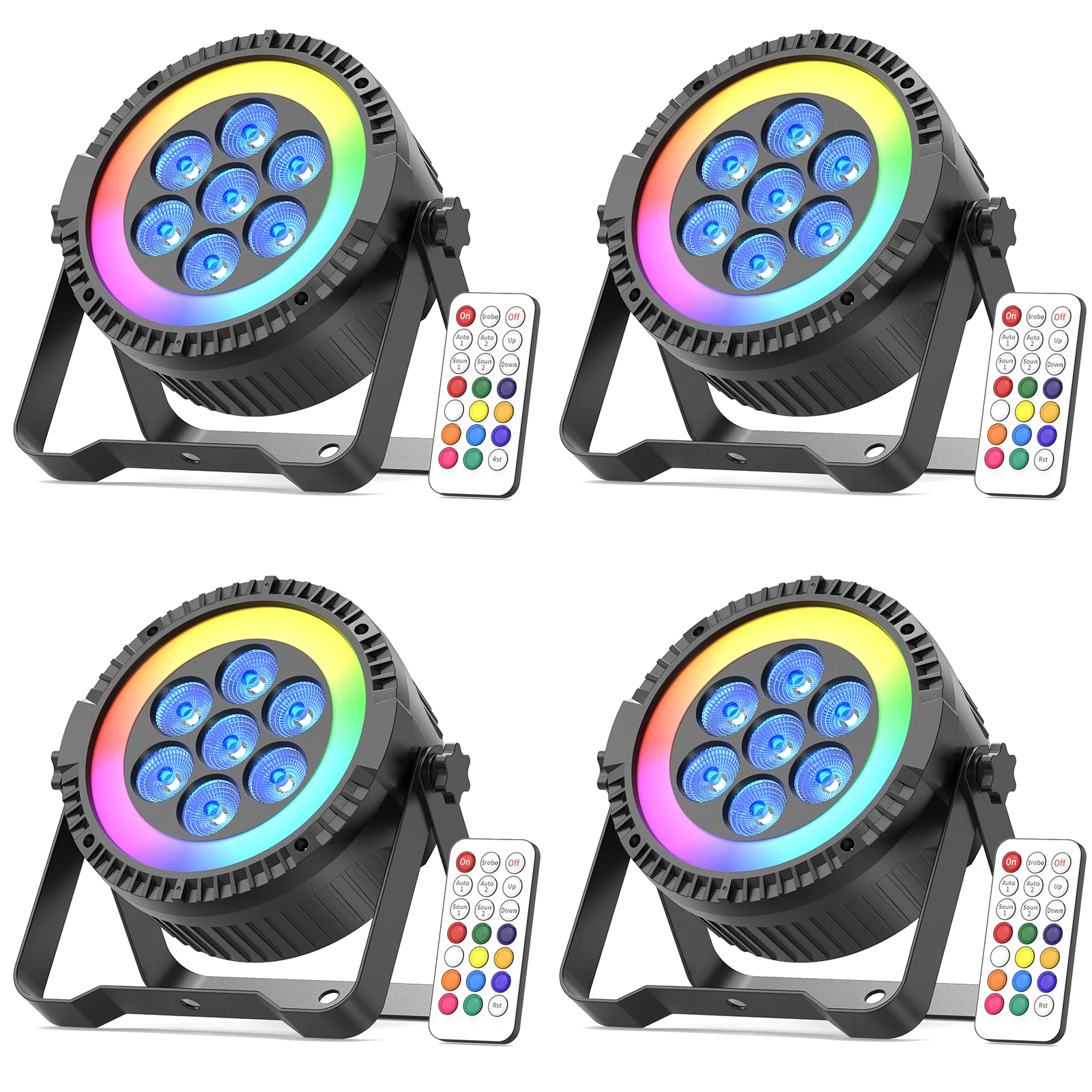 

U'King 4PCS 7 LEDs RGBW Par Light DMX512 Stage Light with 48 SMD RGB Ring Strip Effect Lighting for DJ Disco Party Wedding Show