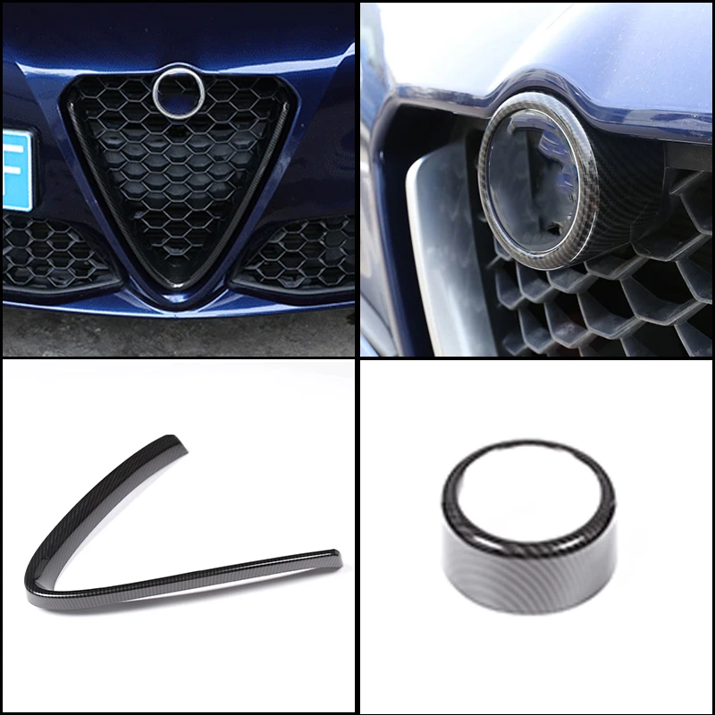 For Alfa Romeo Giulia Stelvio 2017-2021 ABS Carbon Fiber Look V-Shape Front Grille Trim Badge Frame Cover