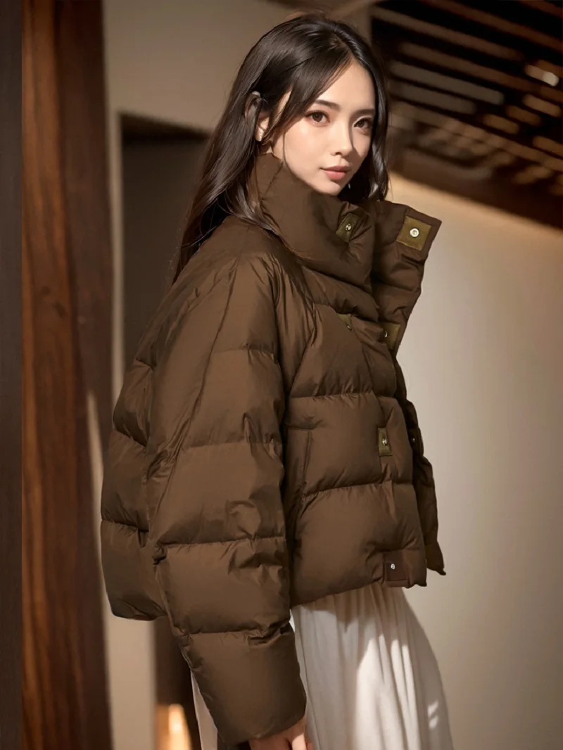 2024 New Winter Women\'s Coffee Color Cotton-Padded Jacket Fashion Casual Short Korean Version Simple Thick Bread Clothing Cotton