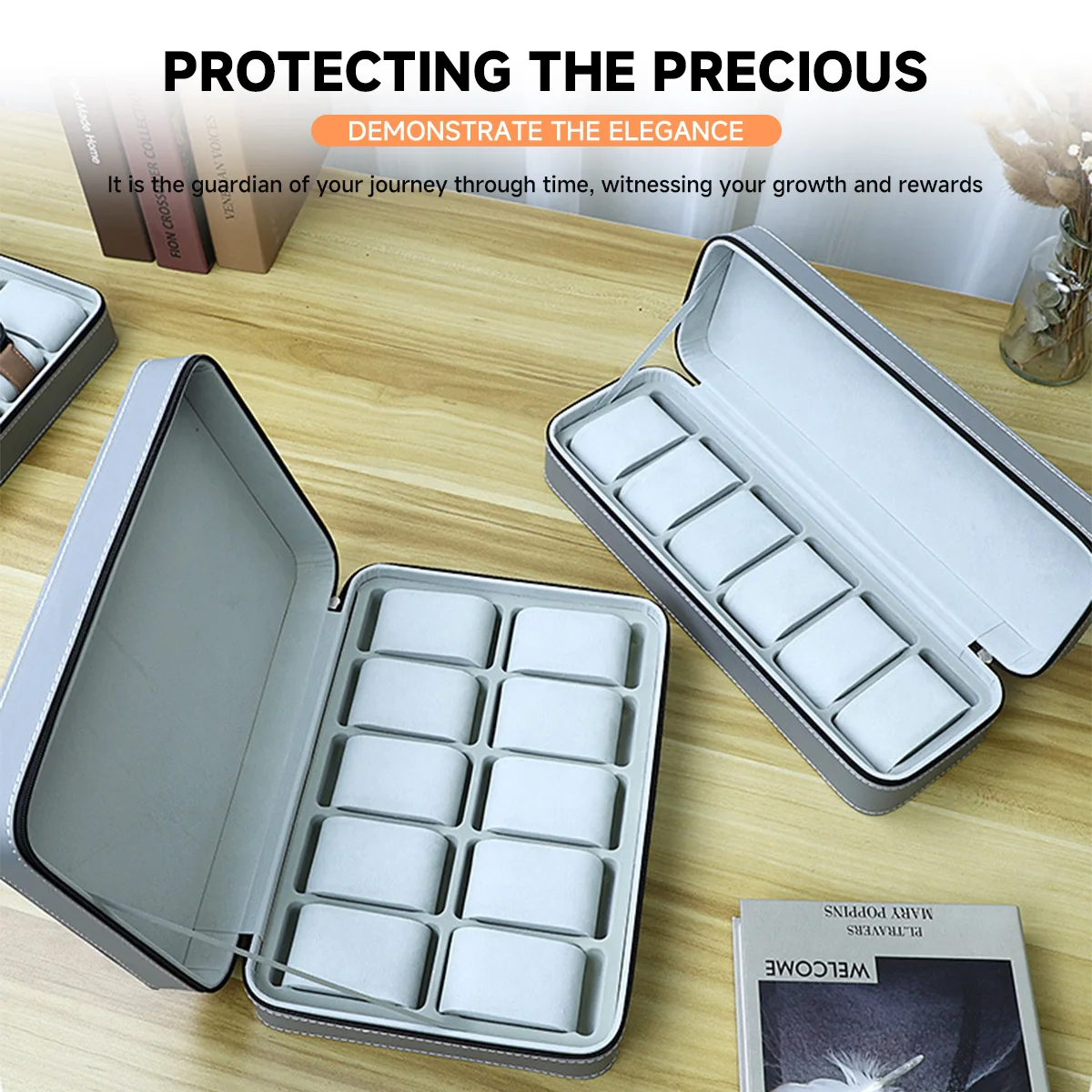 Scatola per orologi Custodia da viaggio con cerniera Scatola portaoggetti per orologi in pelle PU di lusso Collezione di gioielli Display Holder Organizer per uomo Donna