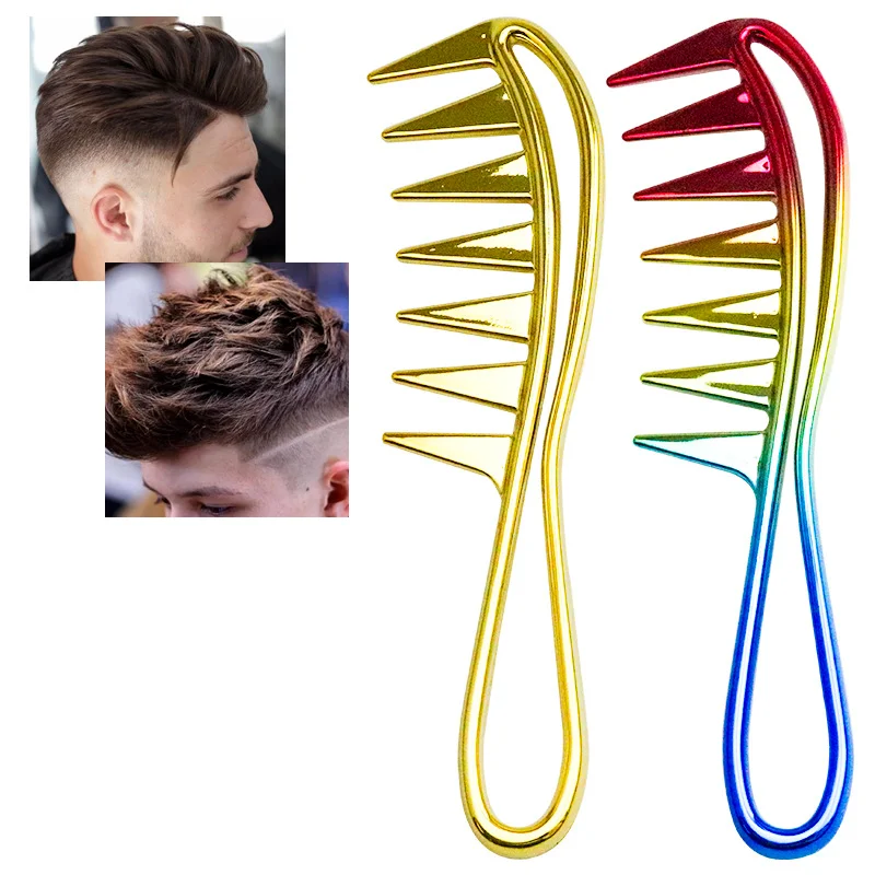 Homens Galvanizado Cor Cabelo Pente, Acessórios Do Salão Profissional, Ferramentas De Corte De Cabelo, Óleo De Tubarão, Cabeça Dente Largo Co