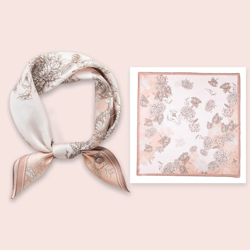 

53Cm spring and summer new temperament women's 100% mulberry silk printed silk scarf fashion versatile high-end scarf shawl