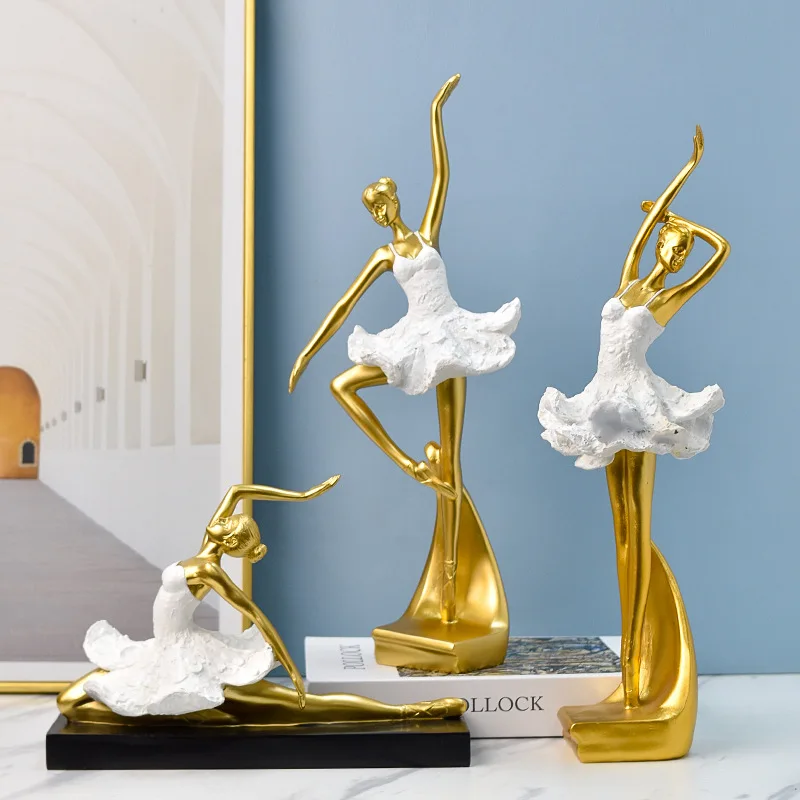 

Golden/Silver Luxury Resin Ballet Dancer Ornament Figure Sculpture Lucky Girl Statue Desk Decoration Aesthetic Decor Birthday Gi
