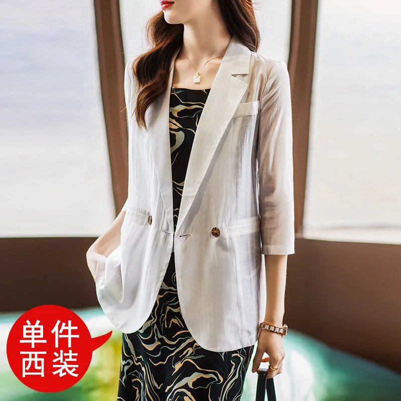 2023Spring and Summer New Business Suit Women's Thin Mid-Sleeve Suit Sun Protection Shirt Dress Suit Slim-Fitting Work Clothes