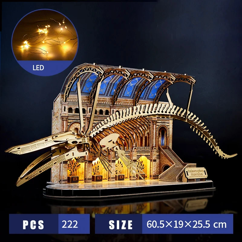 3D DIY Wooden Puzzle Natural History Museum Model Apatosaurus Blue Whale Miniature Skeleton Assemble Toy Children Adult Gift