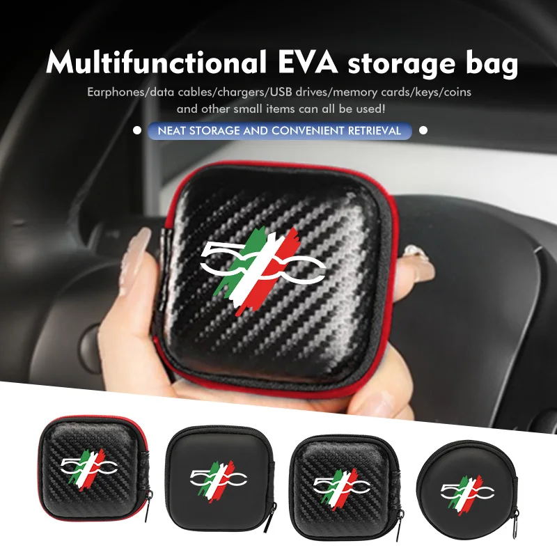 Estuche portátil para auriculares de coche, bolsa organizadora de cables de datos, accesorios para coche, para Fiat 500, 5CC, 124, 125, 500, 695