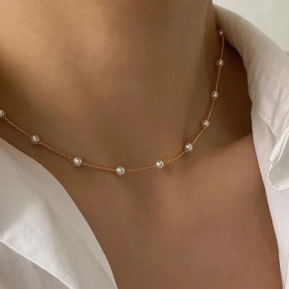 Neue Perlen Hals Kette Kpop Perle Choker Halskette Gold Farbe Goth Chocker Mode Schmuck Kragen Für Frauen Mädchen Party Geschenke