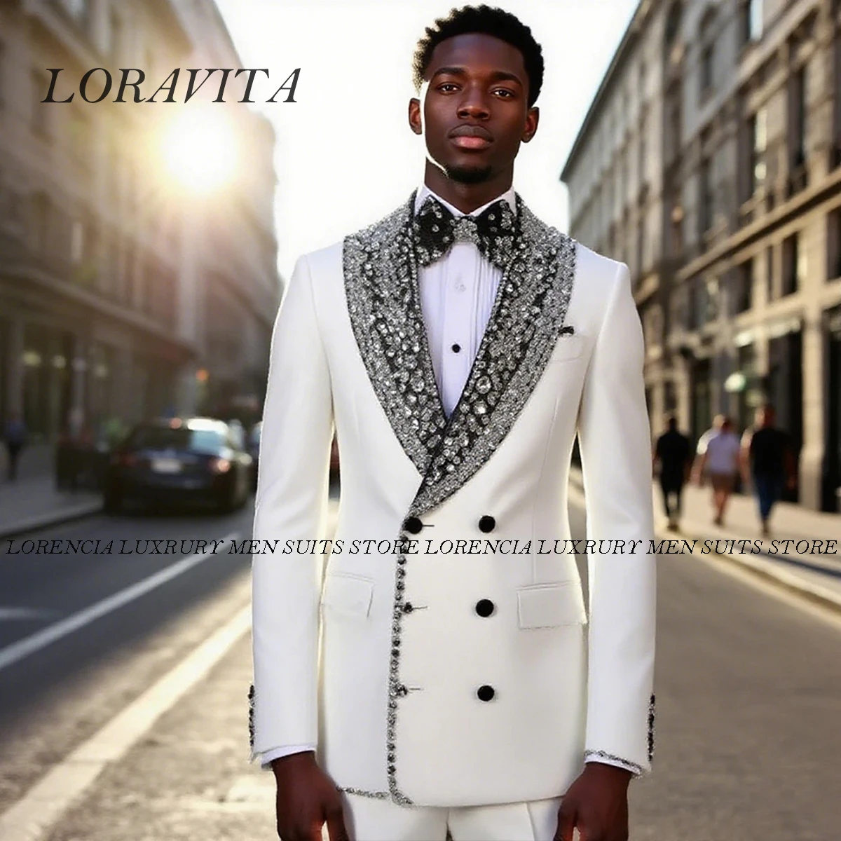 

Customized Handsomen Peak Lapel Men Suits Sparkly Gem Rhinestones Wedding Tuxedos 2 Pieces Sets Groom Male Blazers Costume Homme