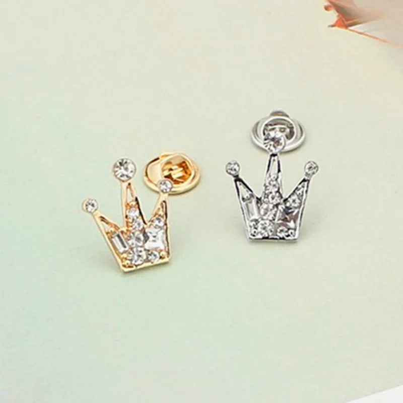 Fashion Luxury Rhinestone Mini Small Imperial Crown Brooches Korean Retro Suit Collar Shirt Collar Crystal Brooch Pins