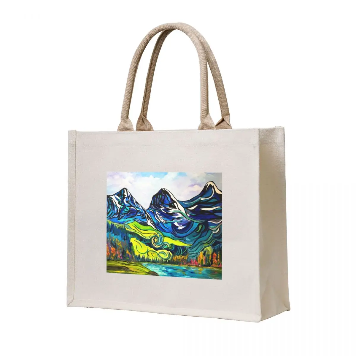 

We Three Sisters Canadian Rockies colourful abstract mountains Tote Bag tote bag screen bags woman 2025