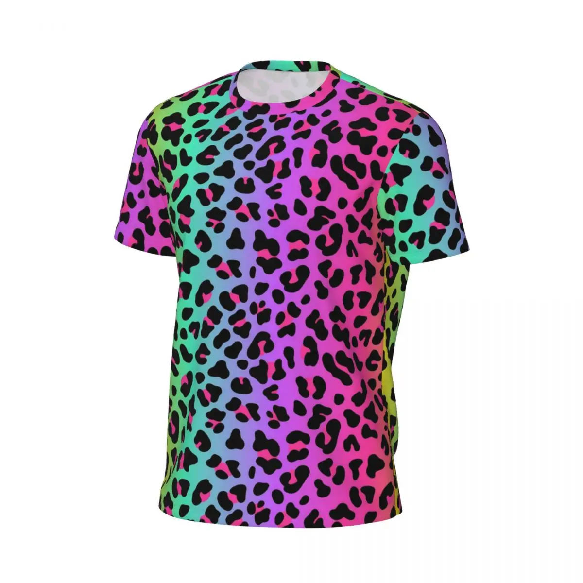 Rainbow Leopard Gym T Shirt Beach Cheetah Neon Print Y2K Classic T Shirts Trendy Cool Tee Shirt For Men Custom Tees Big Size