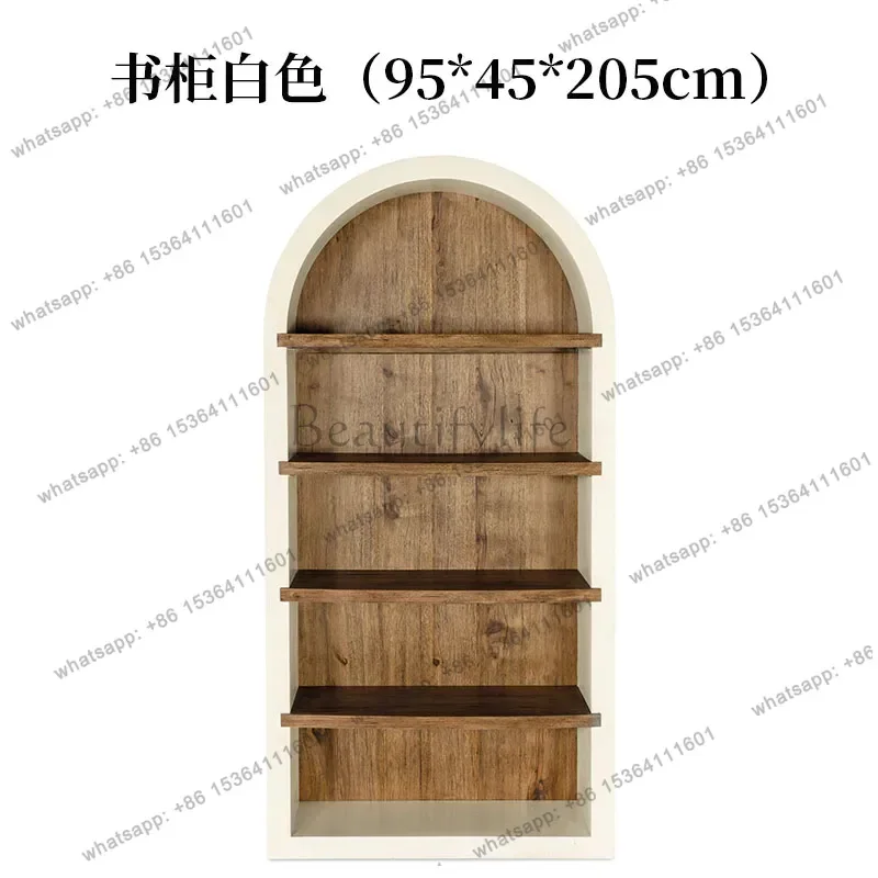 

contrasting color solid wood bookcase living room storage display cabinet French small apartment multi-layer storage bookshe