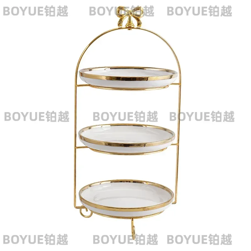 European Ceramic Three Tier Cake Stand Dessert Display Rack for Afternoon Tea Dim Sum Fruit Plate Elegant Serving Tray