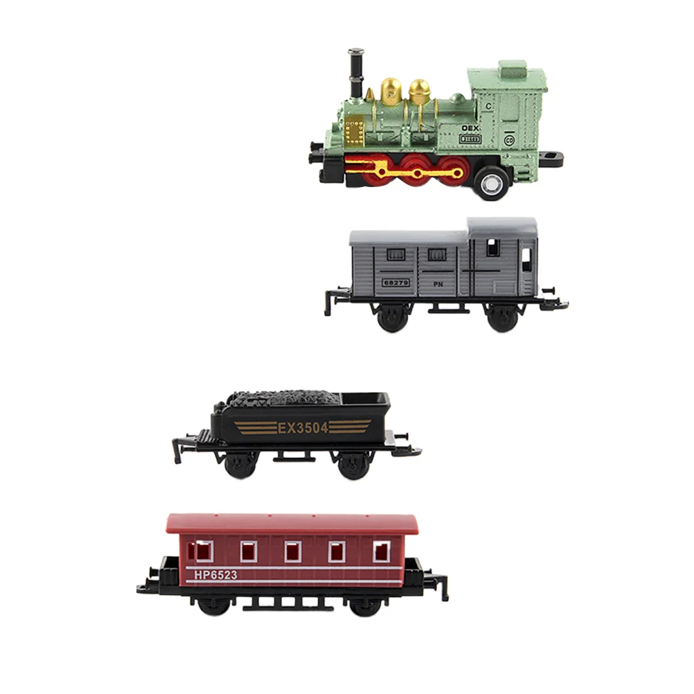 4Pcs Alloy Toy Car Vehicles Retro Steam Train Pull Back Model Train Zestaw zabawek dla dzieci dla chłopców Prezenty (czarny)