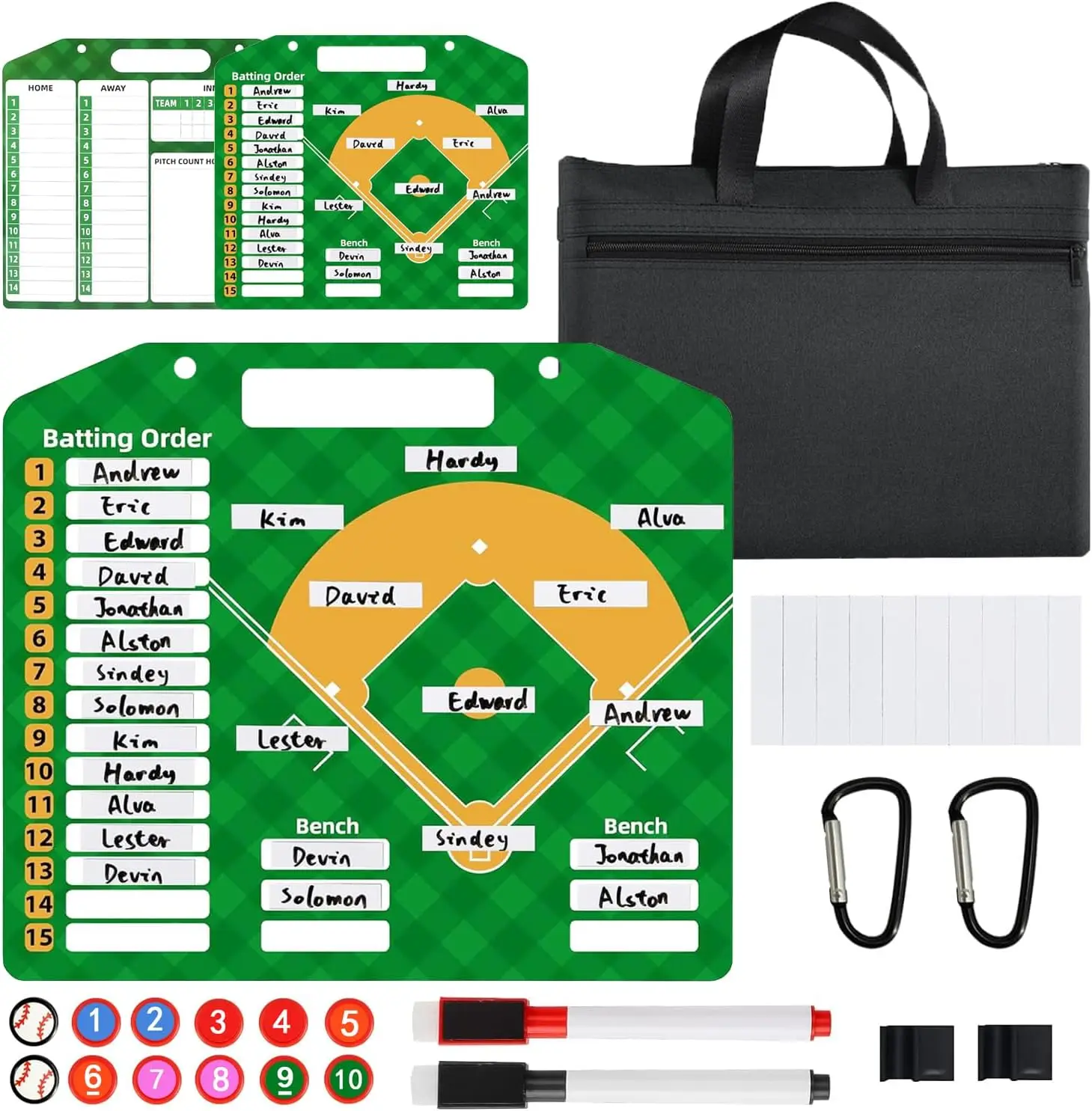 

Magnetic Baseball Lineup Board for Coaches, Dry Erase, 30 Cards, 2 Hooks