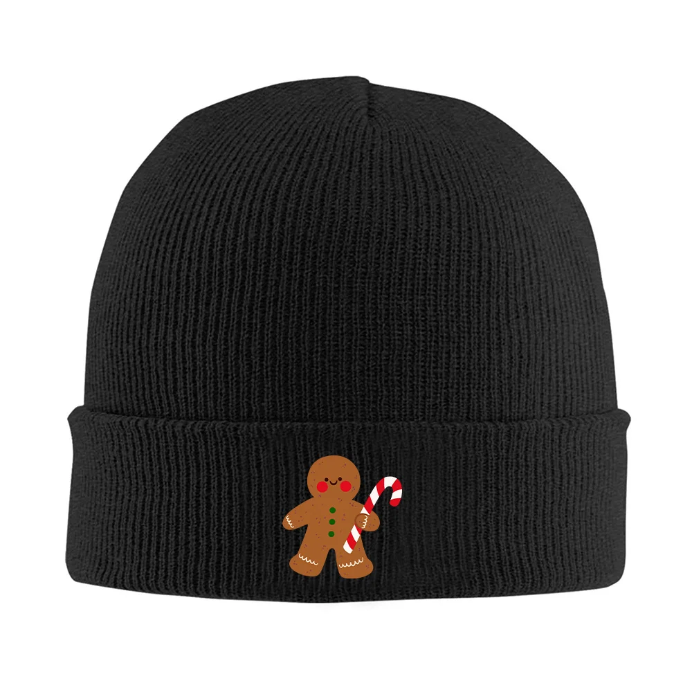 1pc Gingerbread for Man Knit Beanie Hat Cute Unisex Winter Ski Hat with Gingerbread for Man Patch Windproof Warm for Men Women