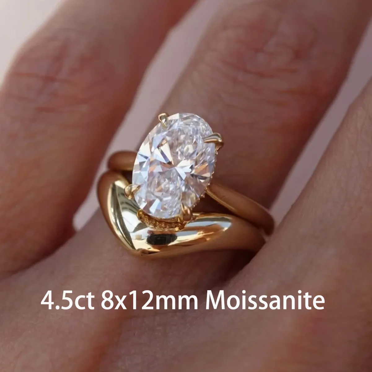 

CEICI Oval Cut 4.5CT 8x12mm Moissanite Wedding Rings S925 Silver 18K Gold Plated for Women Engagement Party Fine Jewelry Gift