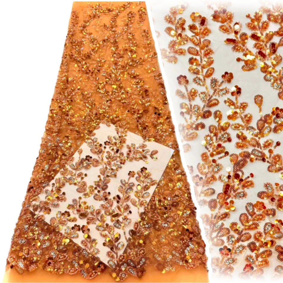 

Новейший модный дизайн с блестками, ручная работа, вышивка бисером для свадебного женского платья, кружевная ткань, продажа 5 ярдов, SZ1824