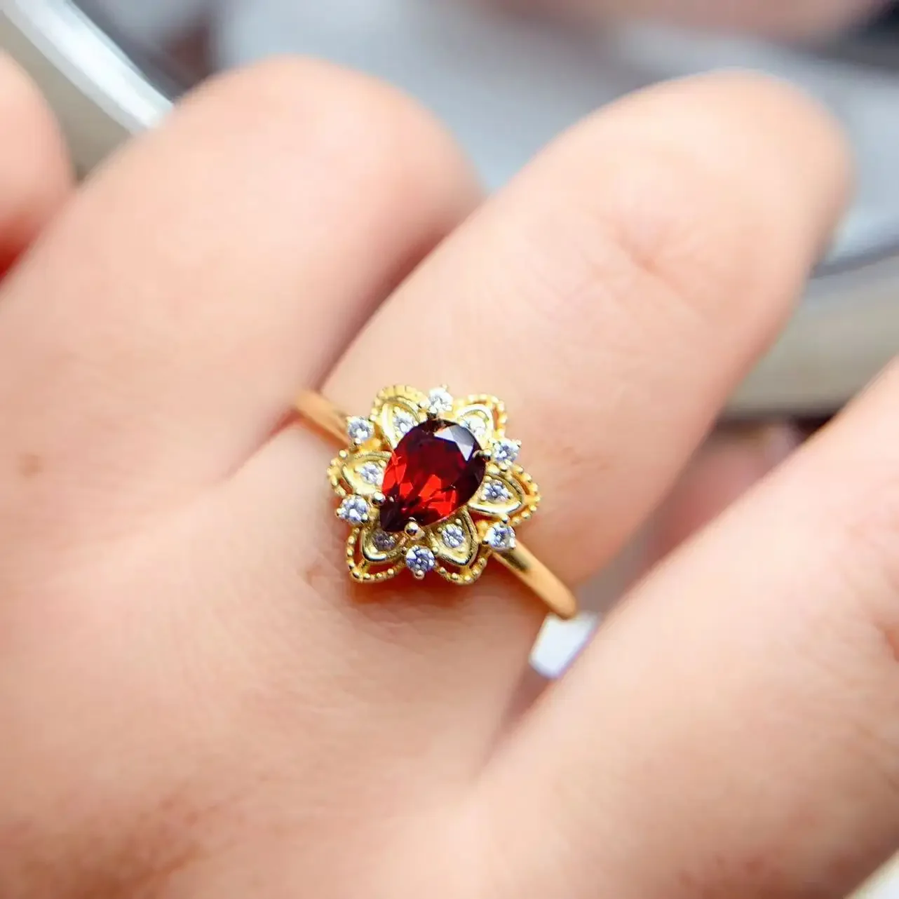 

100% Natural Garnet Ring for Daily Wear 5mm*7mm Pear Cut VVS Grade Garnet Silver Ring 925 Silver Garnet Jewelry