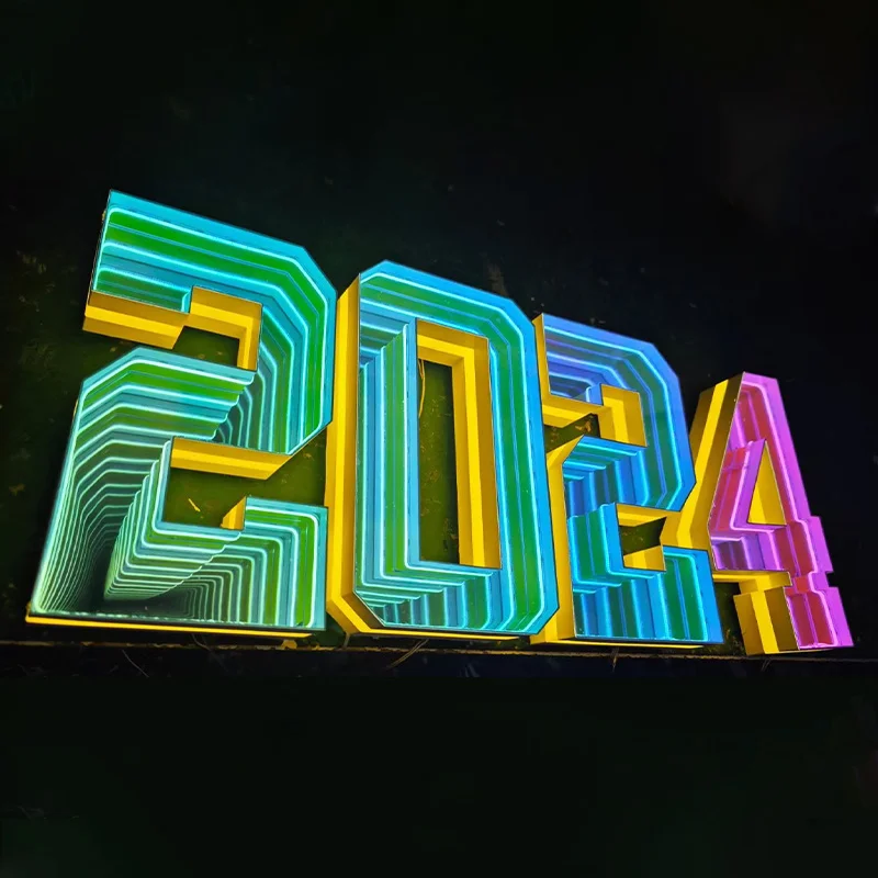 Illuminated logo Channel Sign Customized Multi Layer Infinity Neon Mirror Acrylic Abyss Mirror Mini Letters Infinite Neon Sign