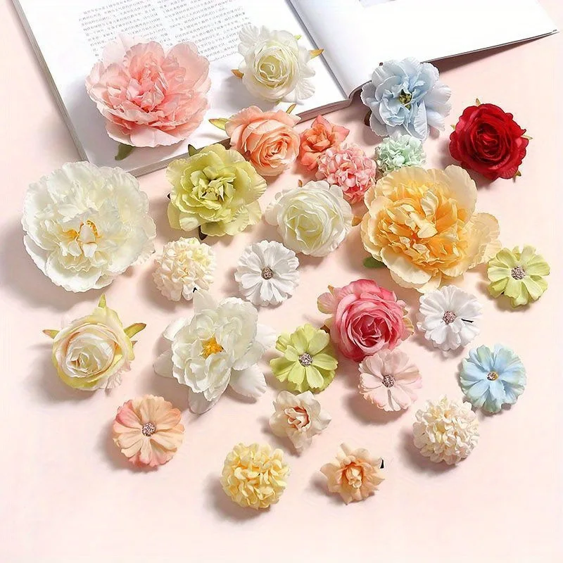 Mixed Rose Artificial Flowers Silk Fake Flowers Heads for Home Room Decor Wedding Decoration DIY Craft Garland Gifts Accessories