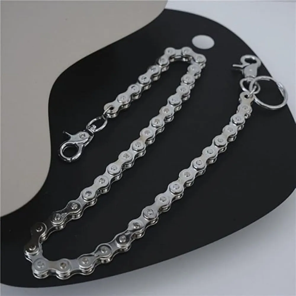 Hip Hop Style Silver Waist Chain Metal Minimalist Pants Chain Punk Unique Bicycle Chain Keychain for Men and Women