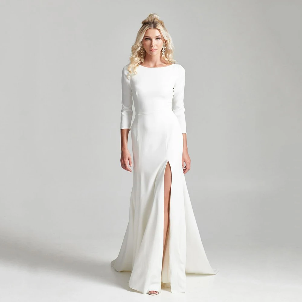 

Customized 2025 Civil Mermaid Wedding Dresses with High Neck Long Sleeves Bridal Dresses Women Simple Backless Brides Gown