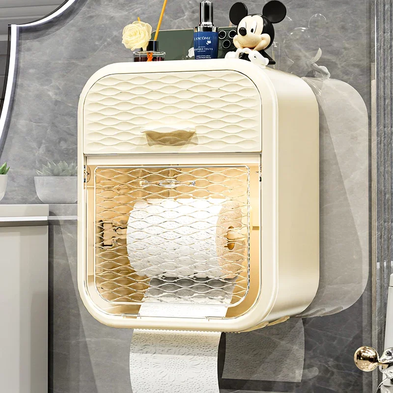 Toilet paper holder wall mounted non perforated waterproof tissue box storage rack paper drawer bathroom accessories