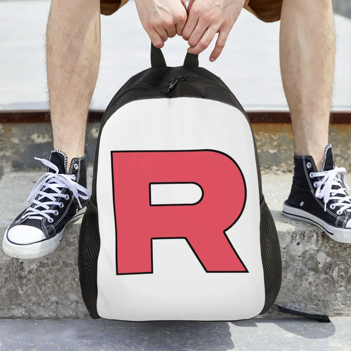 Mochila con Logo de la letra R Team Rocket, mochila de gran capacidad para niños, mochila escolar, bolsos de hombro para hombres y mujeres