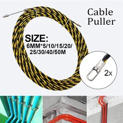 6mm 5M-50M Cable Push Puller Threader Electrical Wire Guide Device Puller Lead Wiring Installation Tool With 2pcs Wire Harness