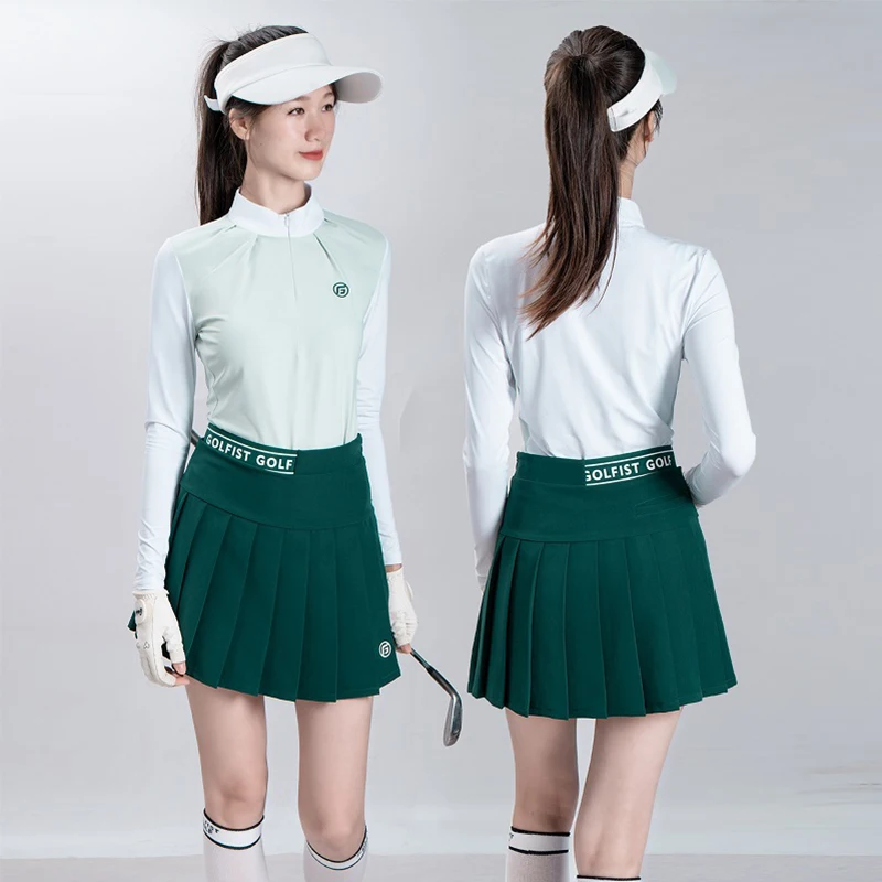 Golfist Golf Clothing New Women Long-sleeve Elastic Top Autumn Zipper Collar Sports Shirt Ladies Golf Tennis Pleated Skort S-XXL