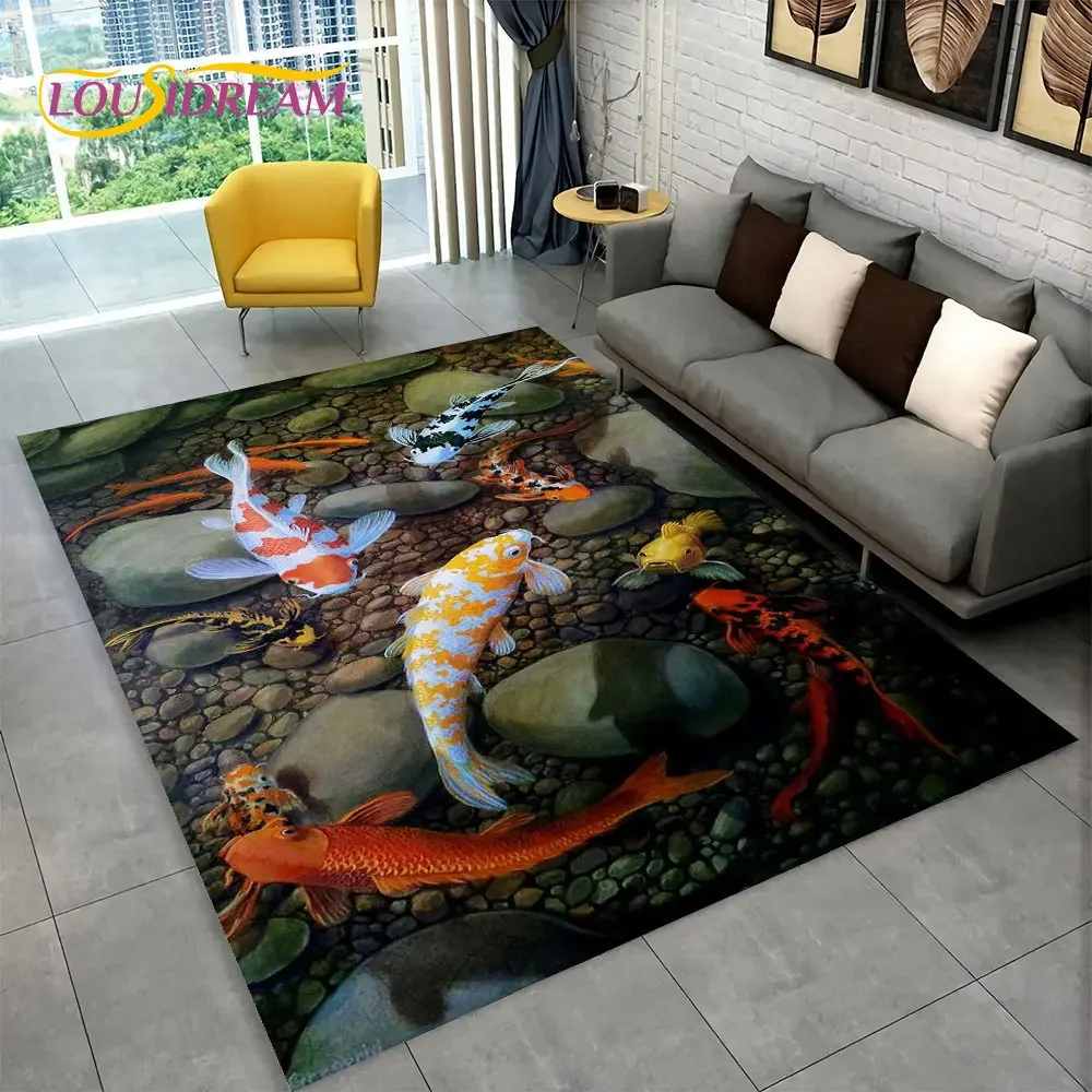 

3D Pastoral Tai Chi Fish Area Rug,Carpet Rug for Home Living Room Bedroom Sofa Doormat Decor,Kid Play Kitchen Non-slip Floor Mat