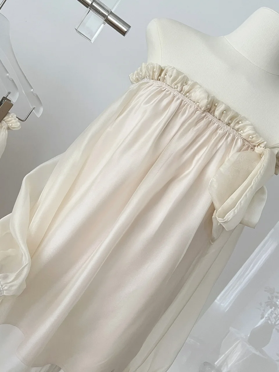 

Ele Pearl Embellied Long Sve One oulder irt Women's Design Sense Tie Belt Pleated Bared oulder Top